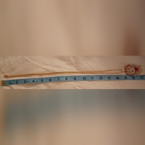 New Golden Crystal Bow Heart Kitty Necklace+Red Heart Wrapped Snake Earrings Set - Picture 12 of 15